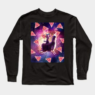 Thug Space Cat On Llama Unicorn - Pizza Long Sleeve T-Shirt